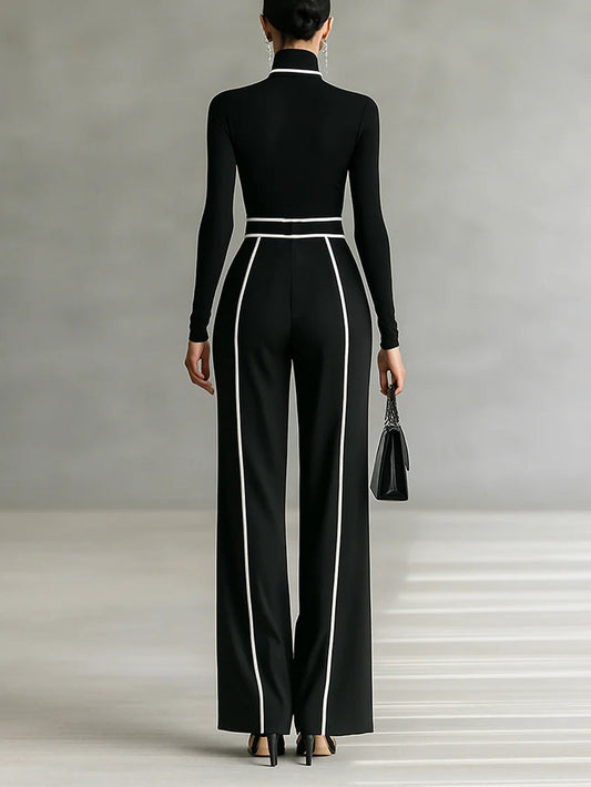 Emma | Conjunto Elegante de Cuello Alto y Pantalón Amplio