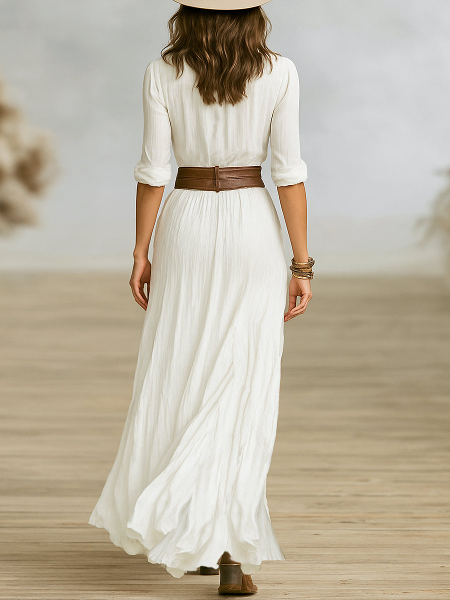 Aurore | Vestido Largo de Lino con Cuello Camisero