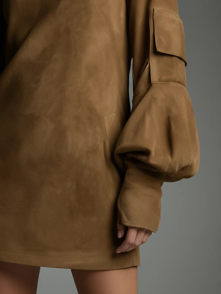 Bibiane | Mini Vestido holgado de Gamuza con Cuello Alto