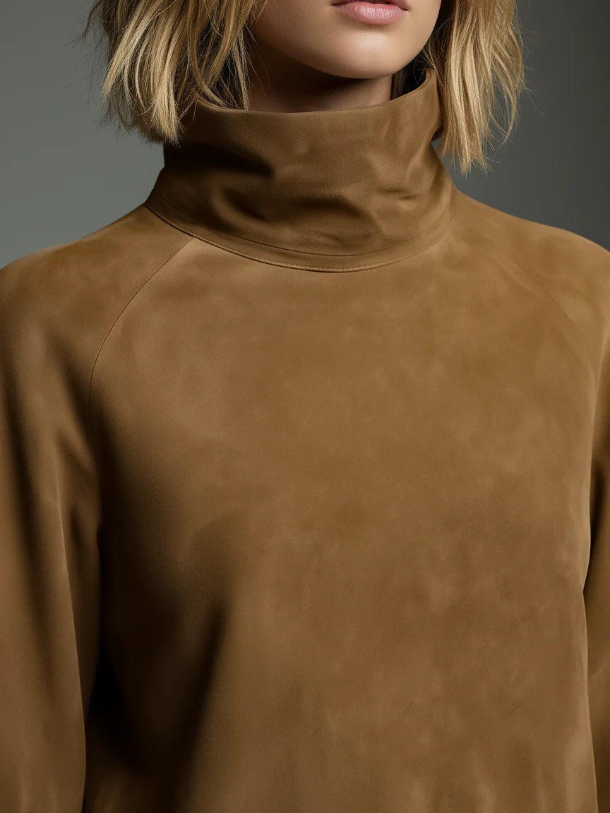 Bibiane | Mini Vestido holgado de Gamuza con Cuello Alto