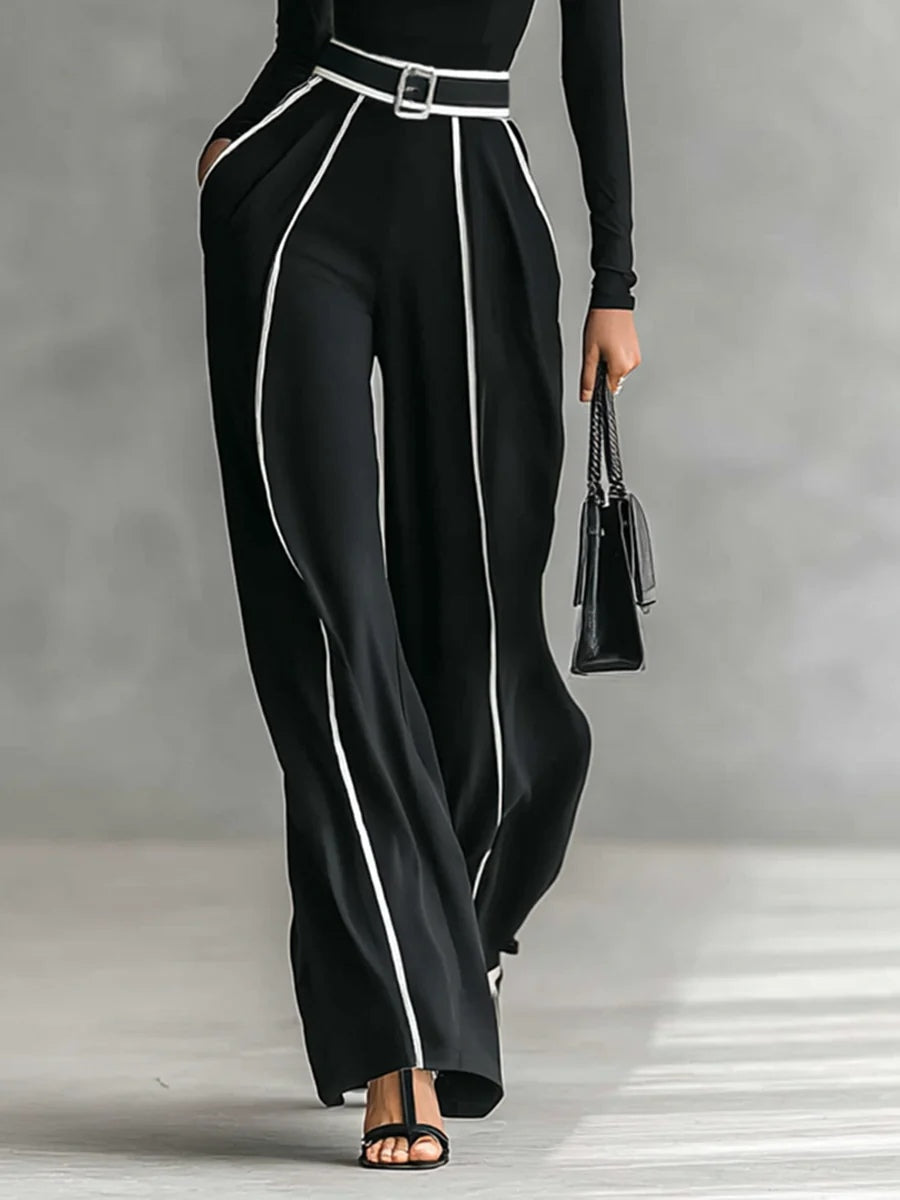 Emma | Conjunto Elegante de Cuello Alto y Pantalón Amplio