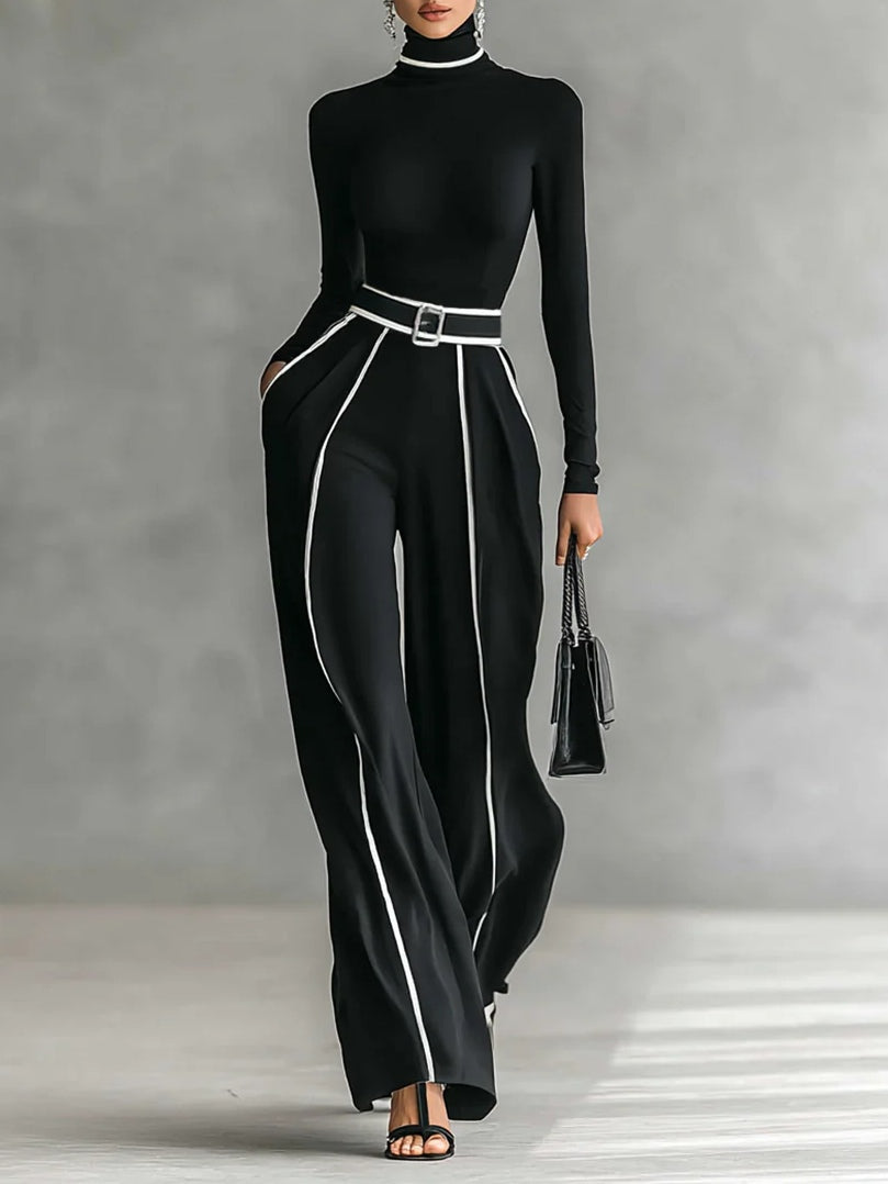Emma | Conjunto Elegante de Cuello Alto y Pantalón Amplio