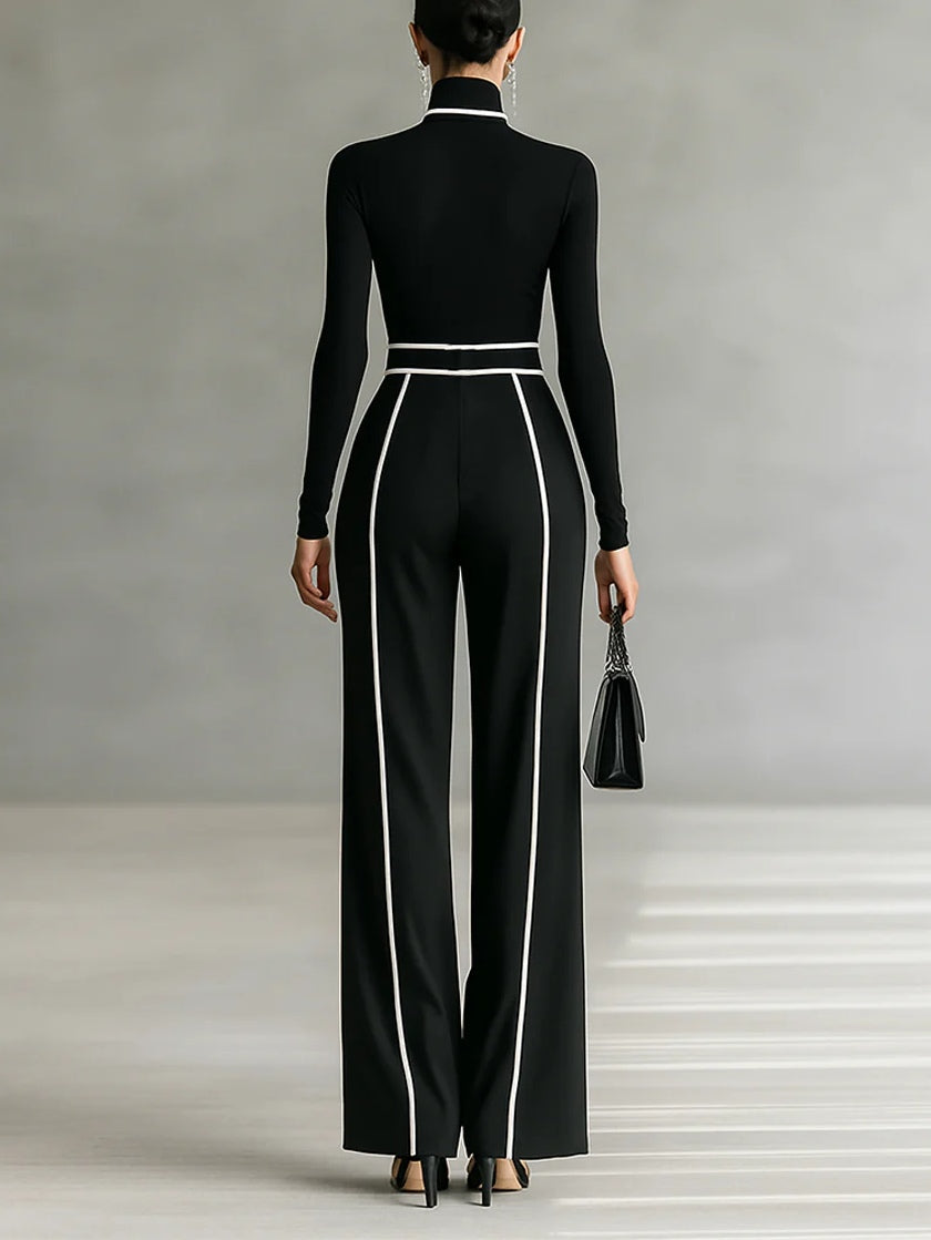 Emma | Conjunto Elegante de Cuello Alto y Pantalón Amplio