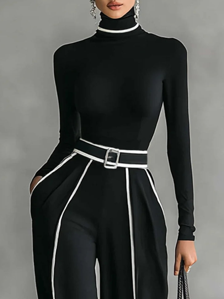 Emma | Conjunto Elegante de Cuello Alto y Pantalón Amplio