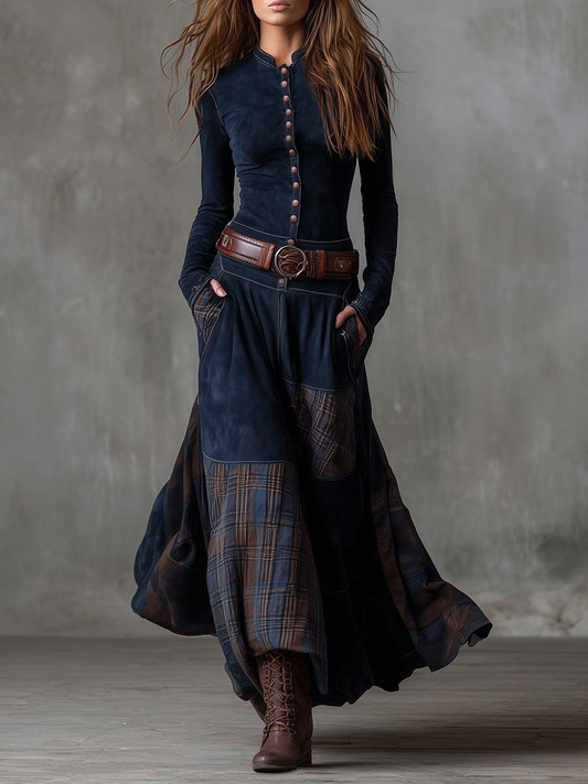 Élise | Vestido Maxi de Gamuza con Cinturón