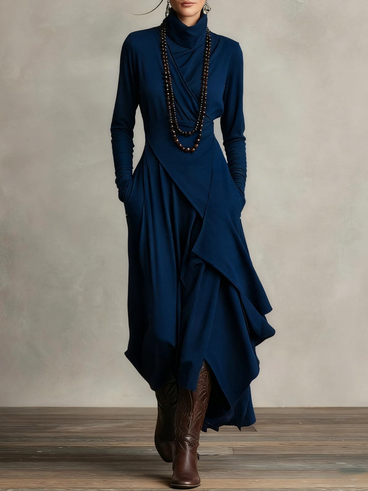 Arielle | Vestido retro Asimétrico de Cuello Alto